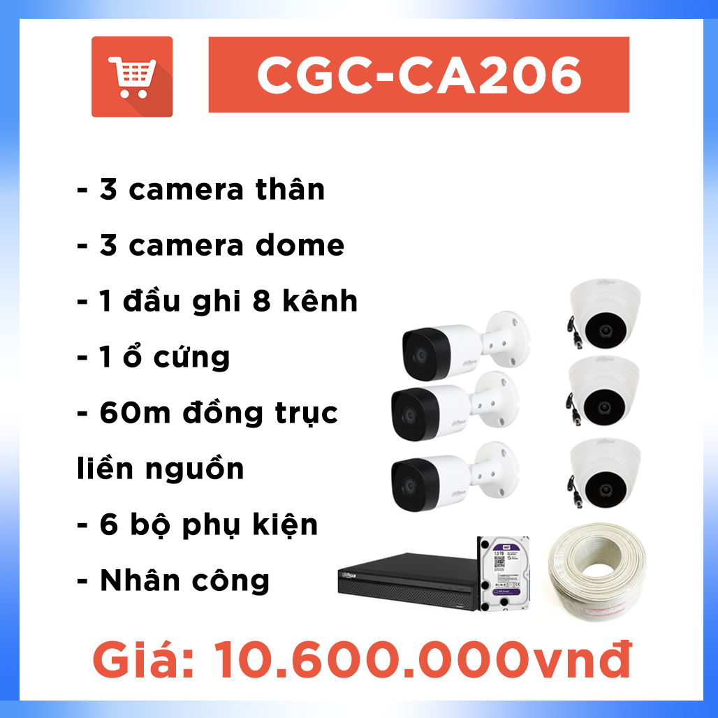 Bộ camera văn phòng hệ CVI CGC – CA206 ( 6 cam + 60m dây)