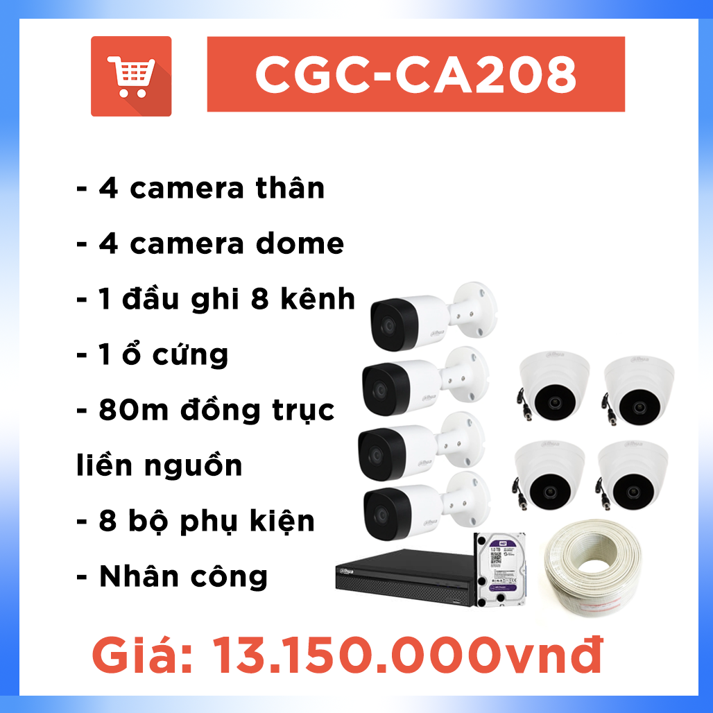 Bộ camera văn phòng hệ CVI CGC – CA208 ( 8 cam + 80m dây)